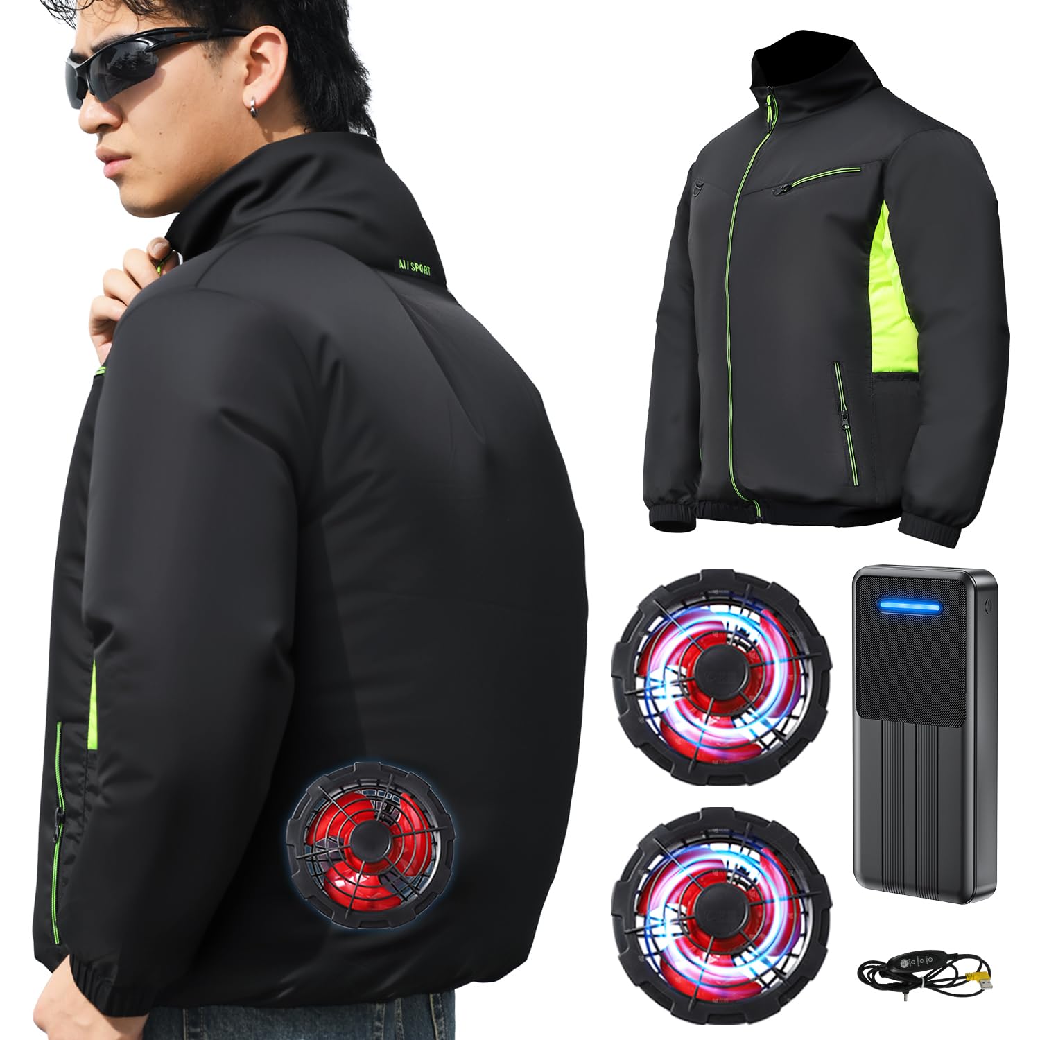 

Комплект рабочей одежды Sakura no Moe с вентилятором Супермощный вентилятор Рабочая одежда с длинным рукавом Кондиционирование воздуха 3D циркуляция УФ-защита Черный Кондиционированный [2025 и 40800 мАч]