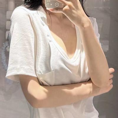 Summer Korean Style Hanging Fashion U-neck Short Sleeved T-shirt for Women's Niche Loose and Versatile Base Top