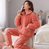 Autumn And Winter Pajamas Women'S Coral Fleece Padded Cotton Winter Three-Layer Warm Thickened Flannel Loungewear Zipper Set
