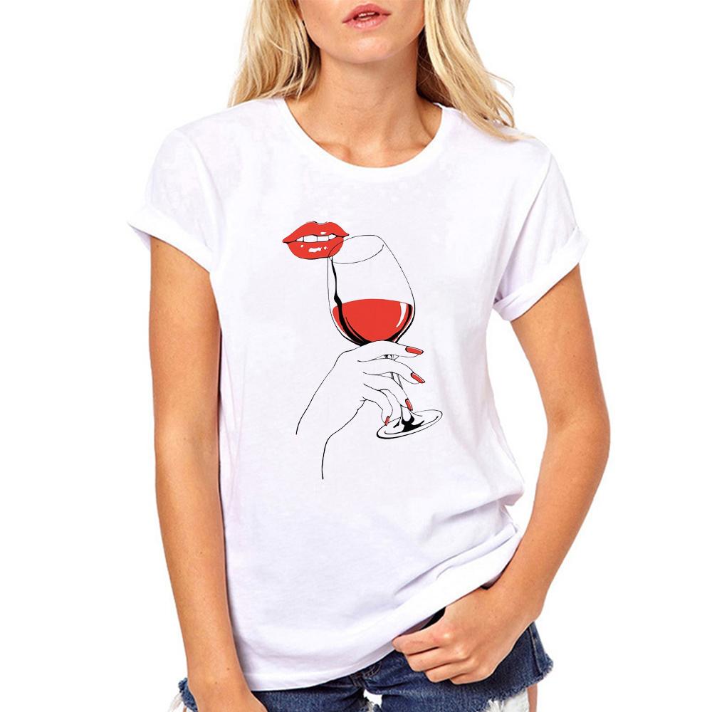 Red Wine Print Tshirt For Woman Oversize Summer Female Tee Shirt Fashion Ladies Clothing Funny Korean Style T-Shirts For Woman