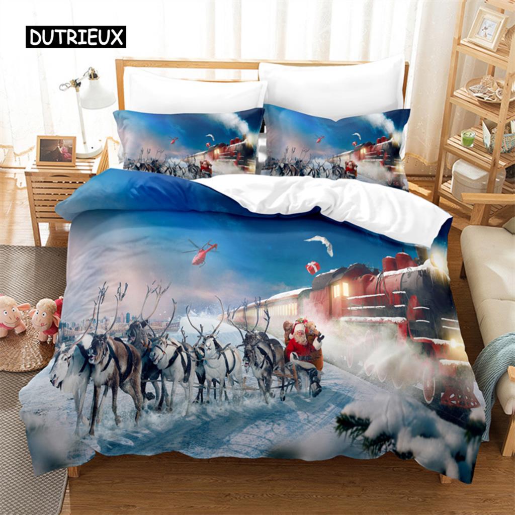 Santa Clause Sleigh Bedding Set Duvet Cover Set 3D Bedding Digital Printing Bed Linen Queen Size Bedding Set Fashion Design