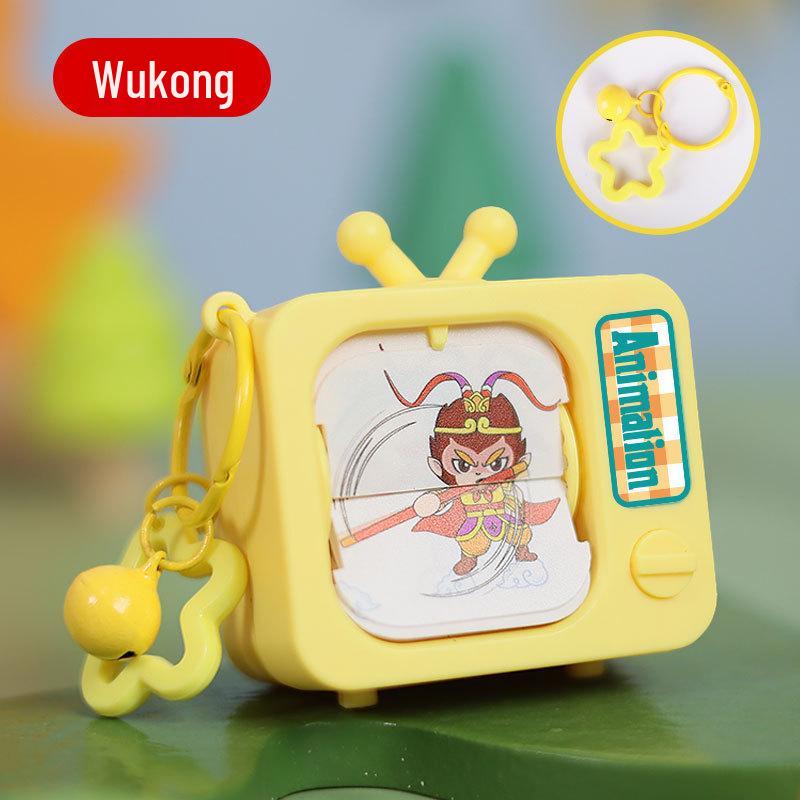 Wukong Face-Changing Animation Keychain: Cartoon Decompression Flip Book Toy & Cultural Gift.