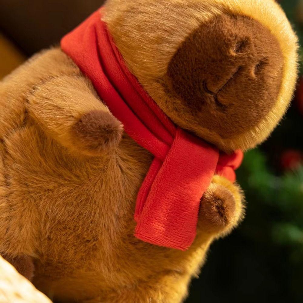 Red Scarf Christmas Capybara Plush Doll with Red Hat Capibara Fluffty Doll  Christmas Toy