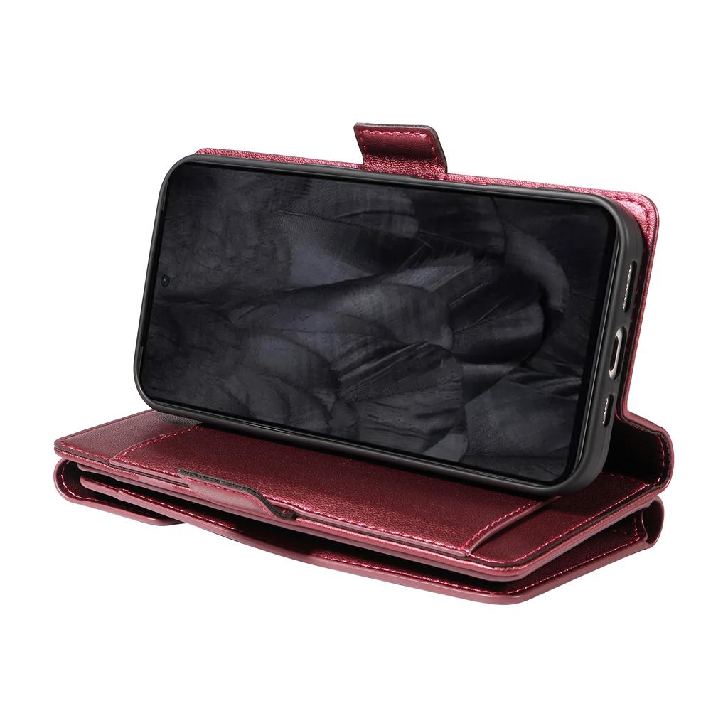 For Google Pixel 8 Pro Case with Multi-Card Holder and Strap PU Leather Phone Cover Stand