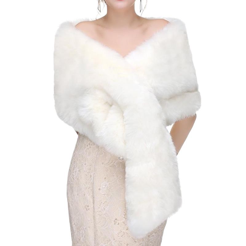 Women's Fluffy Faux Fur Bridal Shawl, Winter Wedding Wrap & Bridesmaid Top
