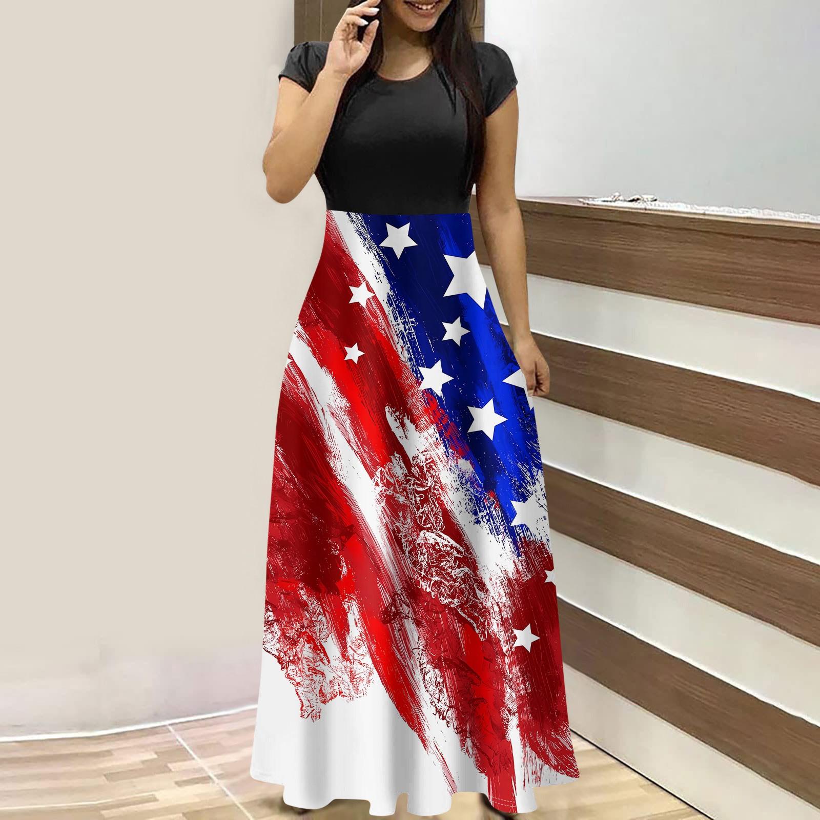 

Женское модное повседневное платье макси с круглым вырезом и короткими рукавами с принтом XXL винный