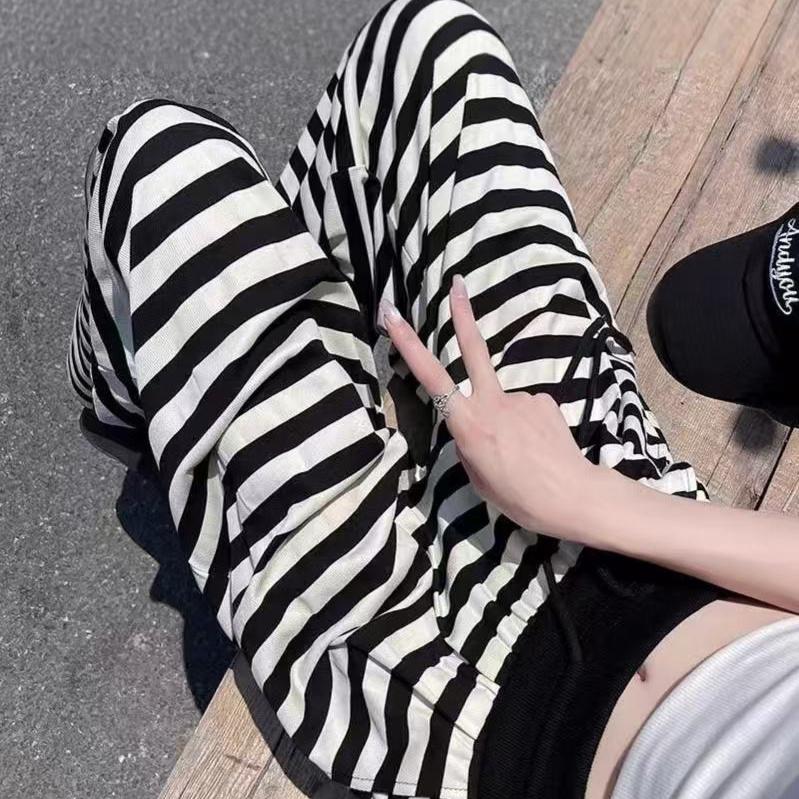 Subculture Women Pants Y2K Striped Cartoon Print Casual Wide Leg Trouser Spring Autumn Punk Harajuku Sweet Sweatpants