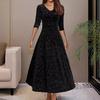Spring and Autumn New Elegant High-Grade Velvet Floral Printed Dress European and American Style Long Sleeve Waist-Tight Bottoming Dress Dress