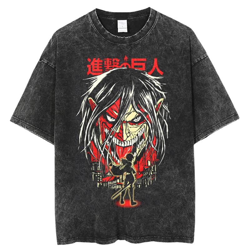 Attack on Titan Levi Ackerman Printed Tshirt Mens and Womens Washed Tshirt High Quality Vintage Cotton Tshirt Harajuku Tops