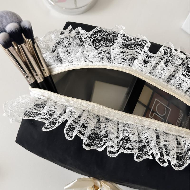 New Lace Makeup Bag Butterfly Knot Toiletry Storage Bag for Girls Sanitary Napkin Wash Bag Fresh Sweet Style Cosmetic Case