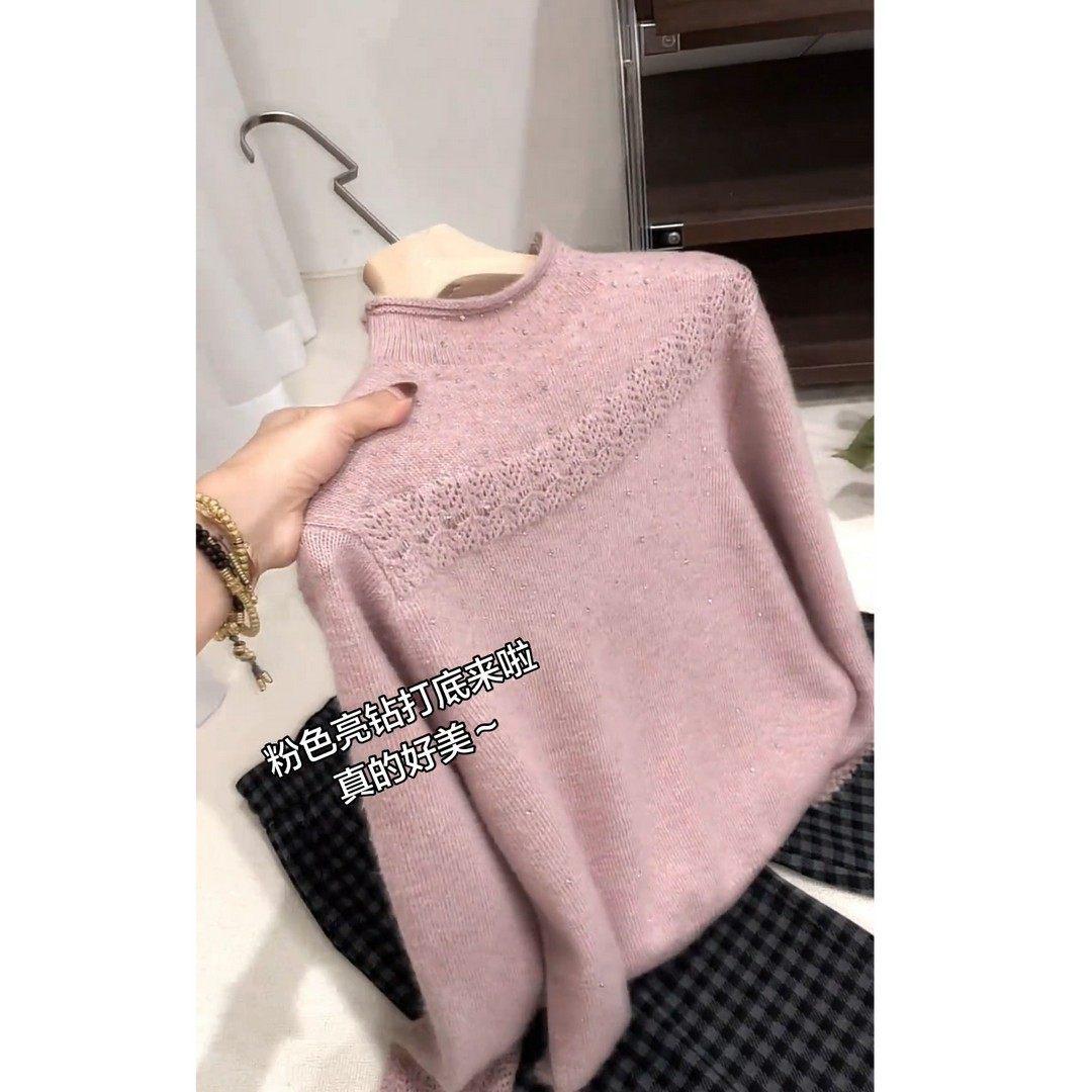 

Women s Winter Korean-Style Knit Sweater: High-End, Solid Color, Stand Collar, Unique Design. 3XL (140-160 jin)