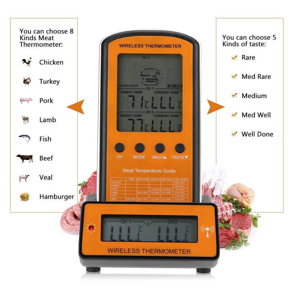 Wireless Dual Probe BBQ & Oven Meat Thermometer for Home Cooking