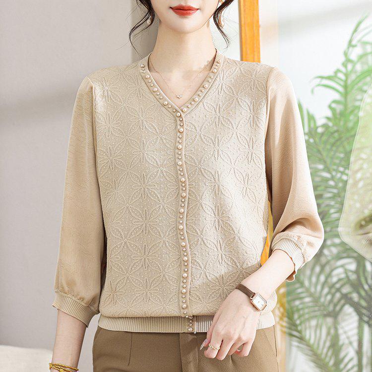 

Women s V-neck Knitwear Pullover - Fashionable Casual Comfort for Spring & Autumn 3XL бежевий
