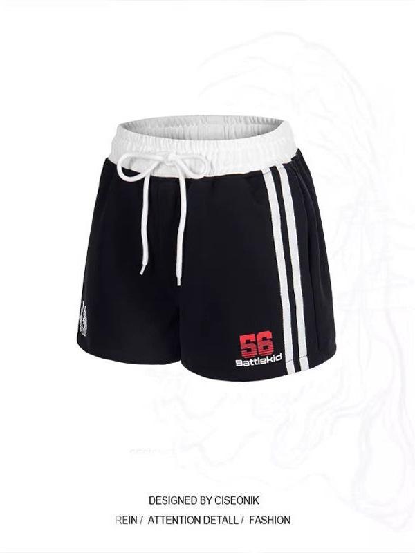 Women's 2026 Color Block High Waist Retro Sports Shorts - Drawstring, Loose, Casual Versatile Hot Pants