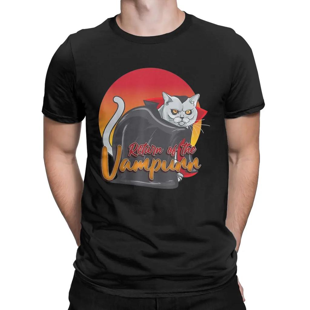 Men's Return Of The Vampurr Cat Vampire T Shirt Halloween Funny Cotton Clothes Short Sleeve Crewneck Tee Shirt New T-Shirts