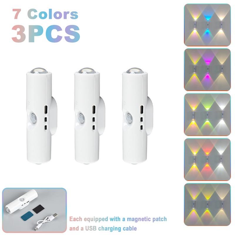 1/2/3PCSSmart RGB Gradient Night Light Magnetic MotionSensor Rechargeable Wall Lamp for BedroomBathroom Closet Garden Home Decor