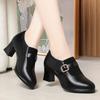 6cm Comfortable Deep Mouth Soft Leather Shoes Women Pumps 2025 Spring Med Block Heels Shoes for Office Mom Model Daily