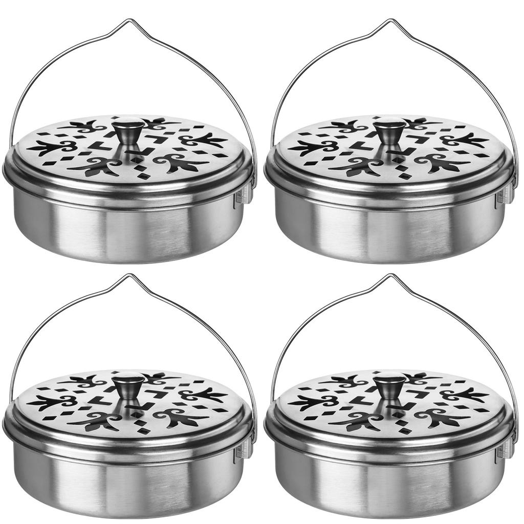 4 Pieces Mosquito Coil Holder Portable Mosquito Incense Holder With Handle Round Metal Sandalwood Holder For Home Camping