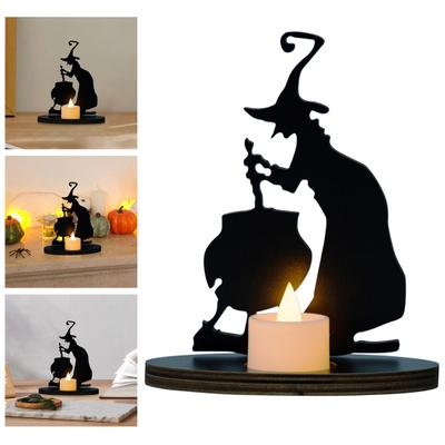 Halloween bruxa ornamento assustador velho bruxa desktop ornamento de madeira festa de halloween castiçal ornamento presente do dia das bruxas