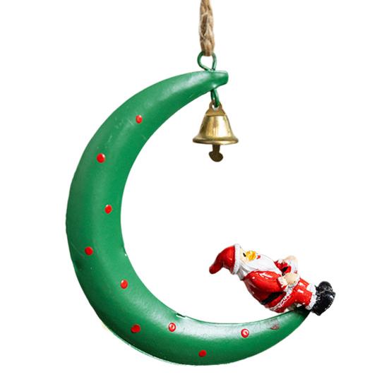 Christmas Pendant Moon Shape Design Christmas Elements Snowman Santa Claus Elk Hanging Pendant Holiday Atmosphere Ornament