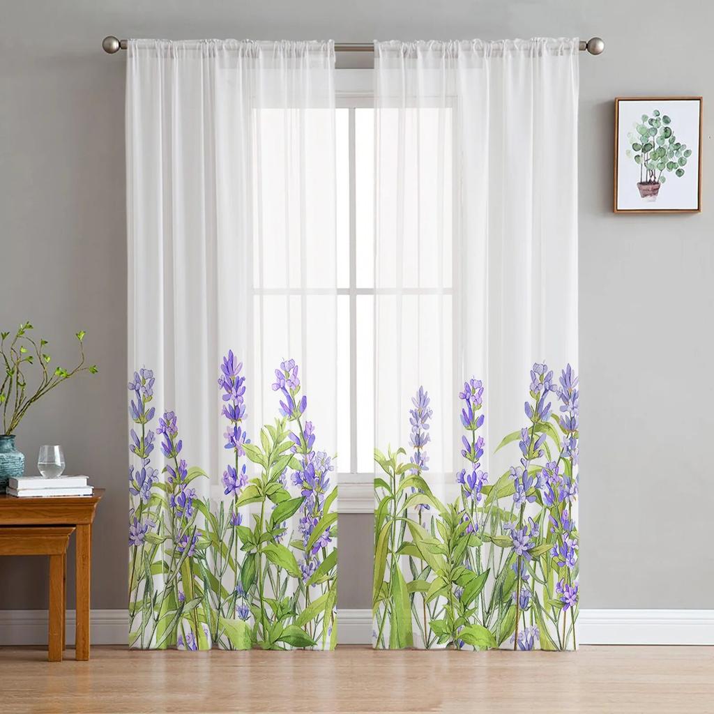 Lavendel Ähre Vintage Tüll Vorhänge für Wohnzimmer Chiffon Voile Sheer Fenster Vorhang für Schlafzimmer