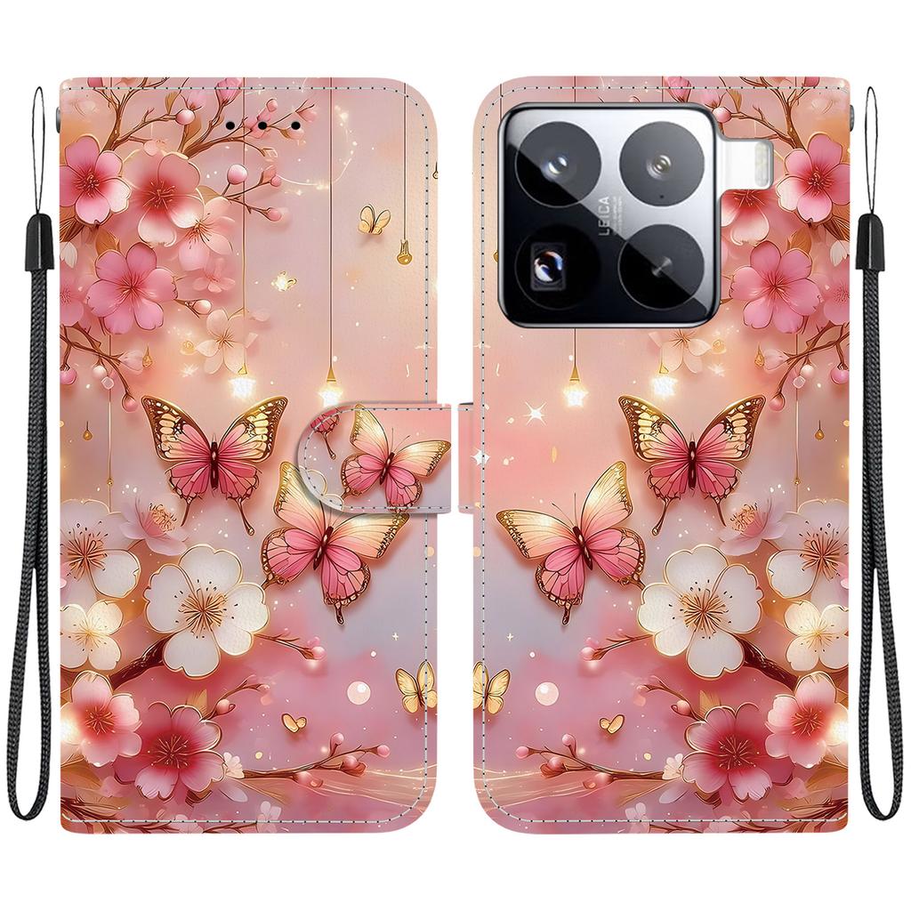 For Xiaomi 15 Pro Leather Case Stand Wallet Pattern Printing Phone Cover with Wrist Strap