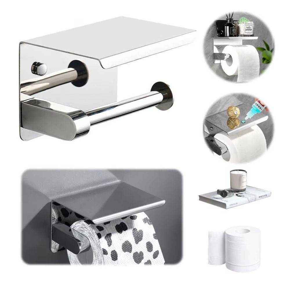 With Phone Holder Paper Towel Stand Wall Mounted Floating Paper Shelf Toilet Paper Holder  Bathroom