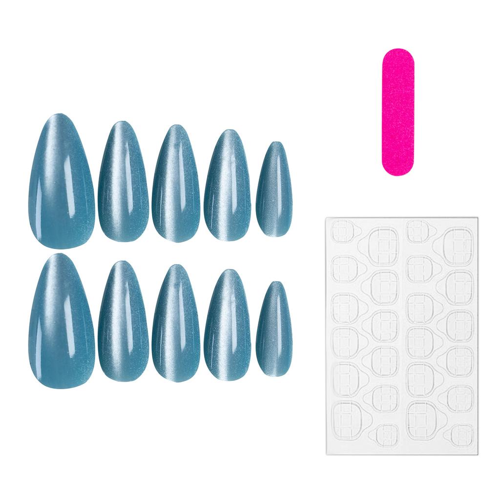 Lake Blue Fake Nails with Cat Eye Durable & Never Splitting Comfort Fake Nails for Shopping Traveling Dating