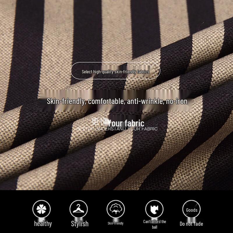 ROMON Men's Slim Fit Striped Non-Iron Casual Long Sleeve Shirt