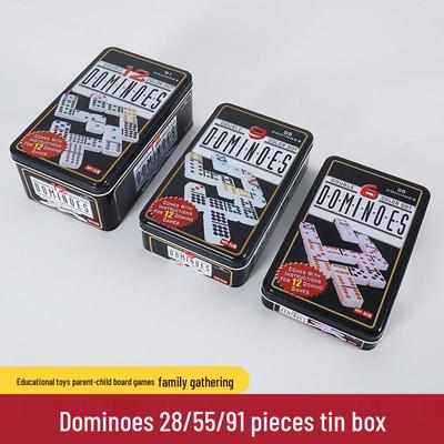 Double Six & Twelve Colored Dot Melamine Dominoes Set In Tin Box - Educational Tabletop Game