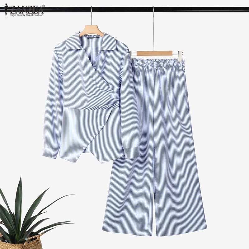 ZANZEA Dámské ležérní dvoudílné sady obleků s dlouhým rukávem a kalhotami