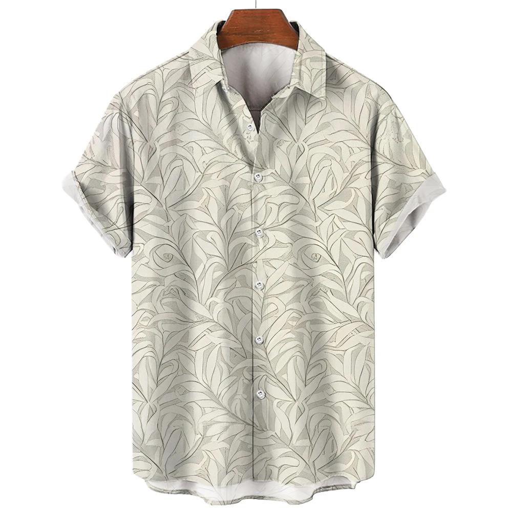 Tropical leaf print short-sleeve shirt, casual daily wear.