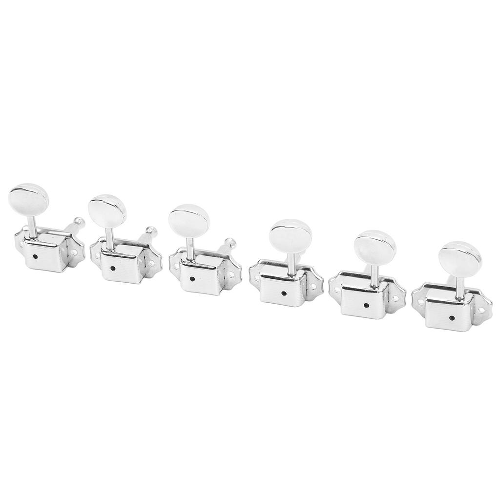6Pcs String Tuning Key Oval Retro 1:15 Gear Ratio Semi Closed Guitar Tuning Keys Silver 3L3R