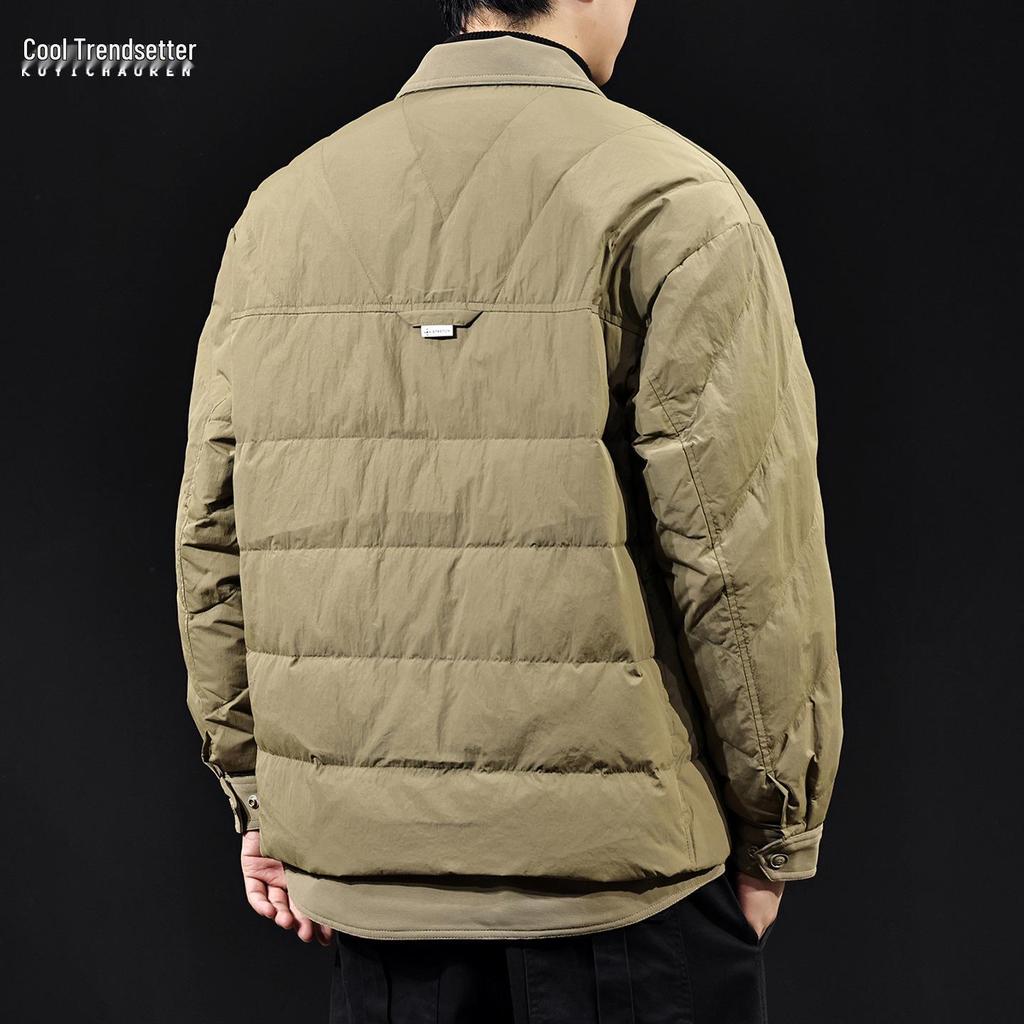2025 Men's Trendy Lapel Patchwork Down Jacket - Lightweight Autumn/Winter Brand with White Duck Down Liner, Plus Sizes Available