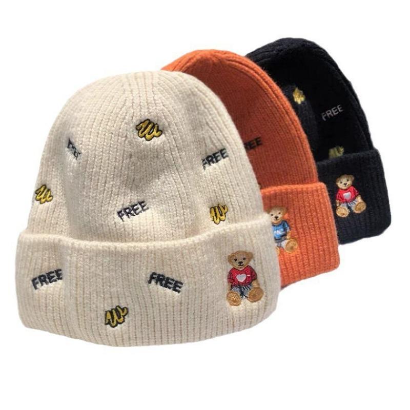 Wool hat cartoon autumn and winter versatile embroidered letter cold hat male cute melon rind parent-child pullover knitted hat