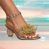 Summer New Fashionable Transparent Slippers for Women Golden Pearl Designer Thick Sandals Crystal Strange Clear Heels Dress Shoe