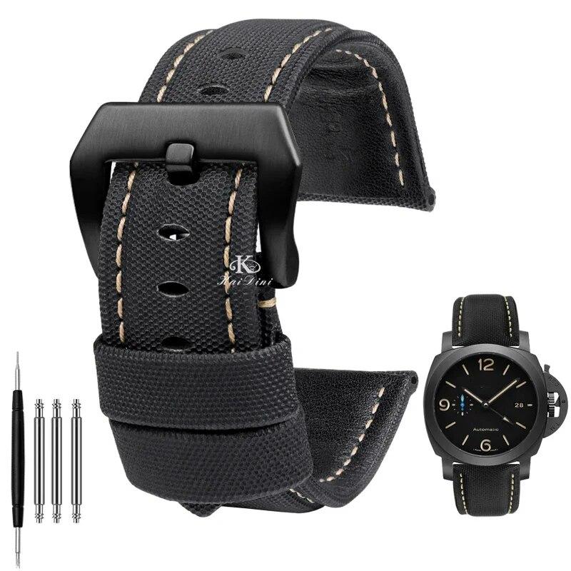 

Нейлоновый кожаный ремешок для часов 22 мм, 24 мм, 26 мм для Panerai PAM01661 441 Marina, ремешок для часов, черный, синий, аксессуары для часов Black white black 24mm