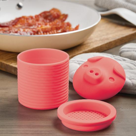 Silicone Bacon Grease Container with Heat-Resistant Silicone Filter Pig-Shaped Grease Keeper 2 Cup Capacity Safe Storage Jar for Cooking Grease And