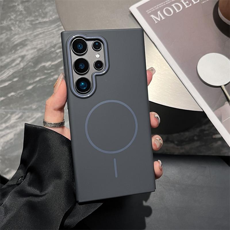 Ultra Thin Matte Magsafe Phone Case for Samsung Galaxy S25 S24 S23 Ultra Plus Contrast Color Lens Shockproof Magnetic PC Cover