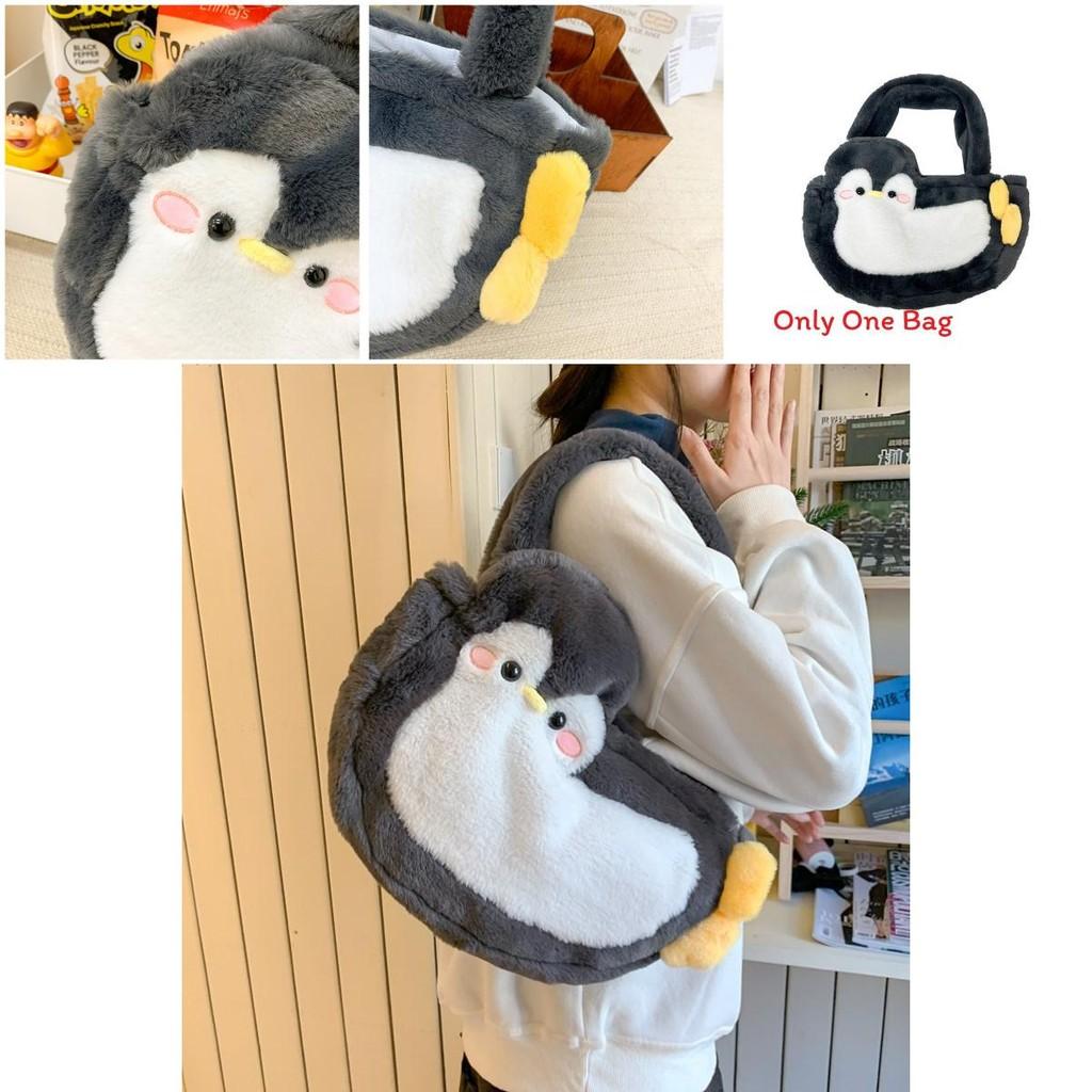 Cute Cartoon Penguin Purse With Plush Material Small Square Bag For Daily Use