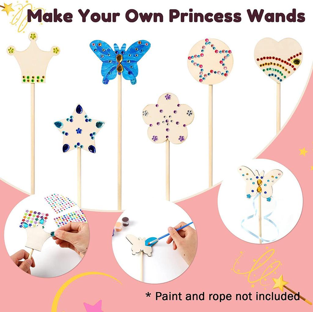 Handmade Wooden DIY Fairy Princess Wand for Kids