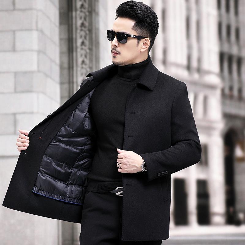 

Осенне-зимнее мужское шерстяное пальто из утолщенной шерсти с двух сторон, на пуху, шерстяное пальто из кашемира 195