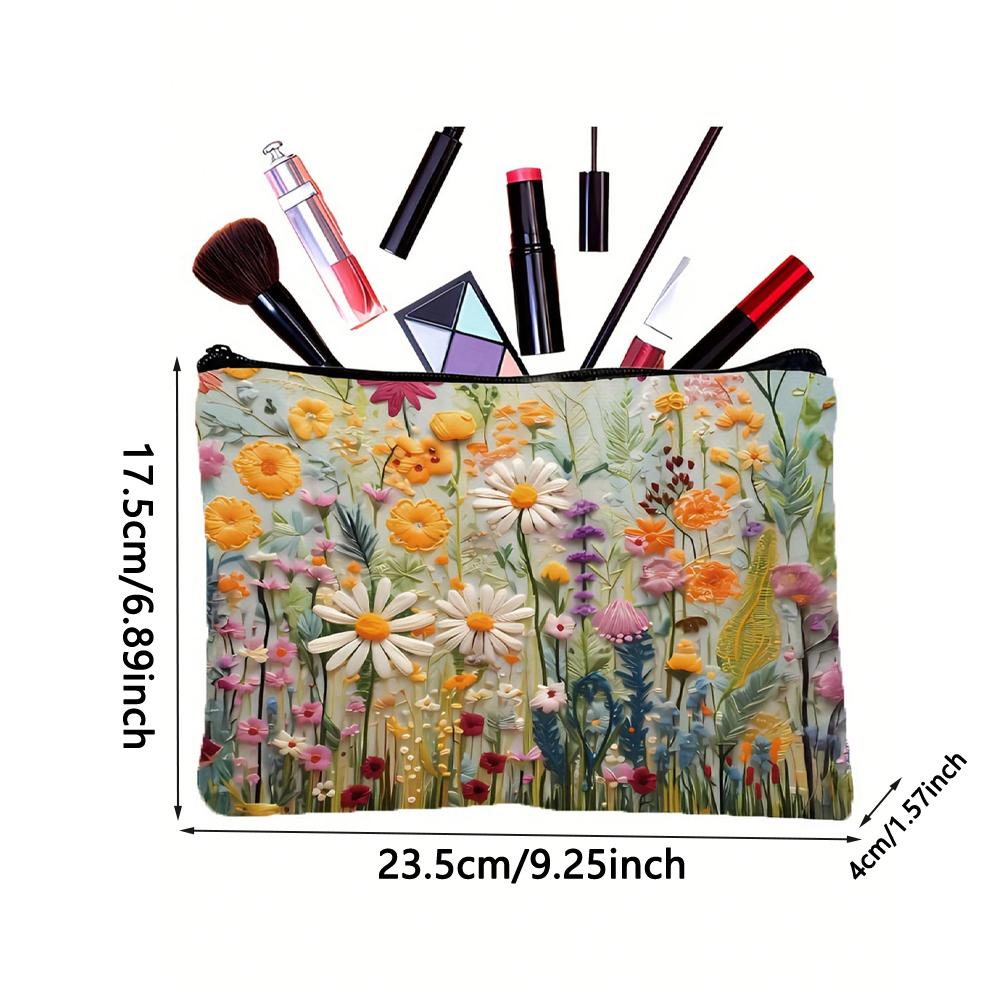 

Cosmetic Travel Bag with Zipper Large Capacity Floral Doublesided Printed Makeup Pouch Travel Organizer Handbag Storage Bag Gift