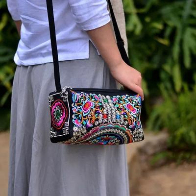 2024 New Ethnic Style Embroidery Bag Three Zipper Double Sided Women Shoulder Crossbody Bag Handbags for Women Bolso Mujer