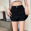 Youthful and Slimming Half-body Skirt Elastic High-waisted A-line Short Skirt Pants Split Package Hip Black Skirt Ms. Summer Fashion Denim Short Skirt