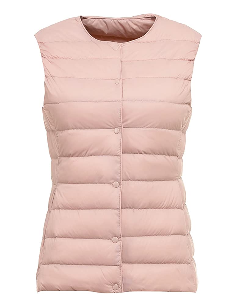 WOFOCSY Ultralight Down Vest with or Crew Lightweight and Includes Storage SY135 Women's V-Neck Neck, Warm, Pouch, (JP, Alphabet, XL, Pink)