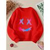 Unisex Crewneck Sweatshirt , Pink Blue Gradient X Eyes Smile Pattern, Machine Washable, Spring and Autumn, Sportswear and Casual Wear, Soft