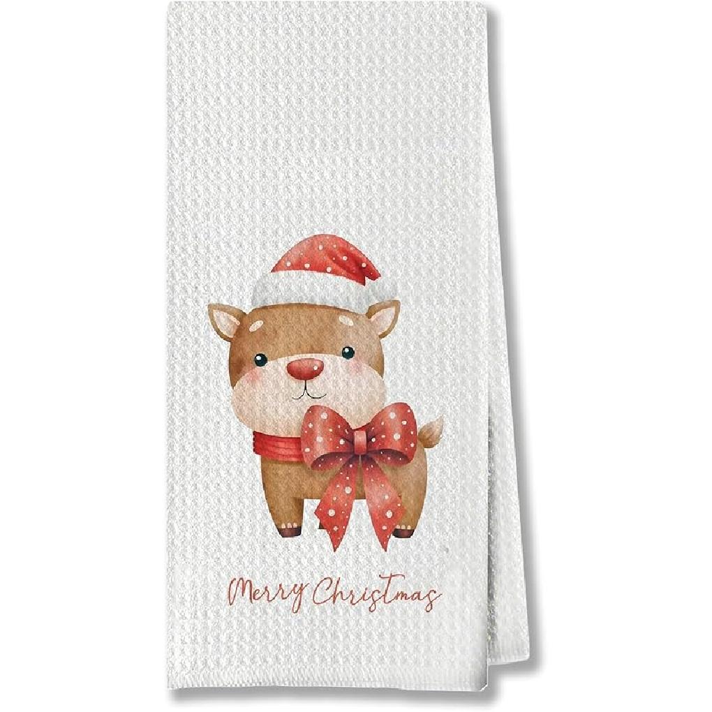 Christmas Lights Bow Kitchen Hand Towels for Bathroom, Holiday Dish Tea Towels, Christmas Decor, 16x24 Inch