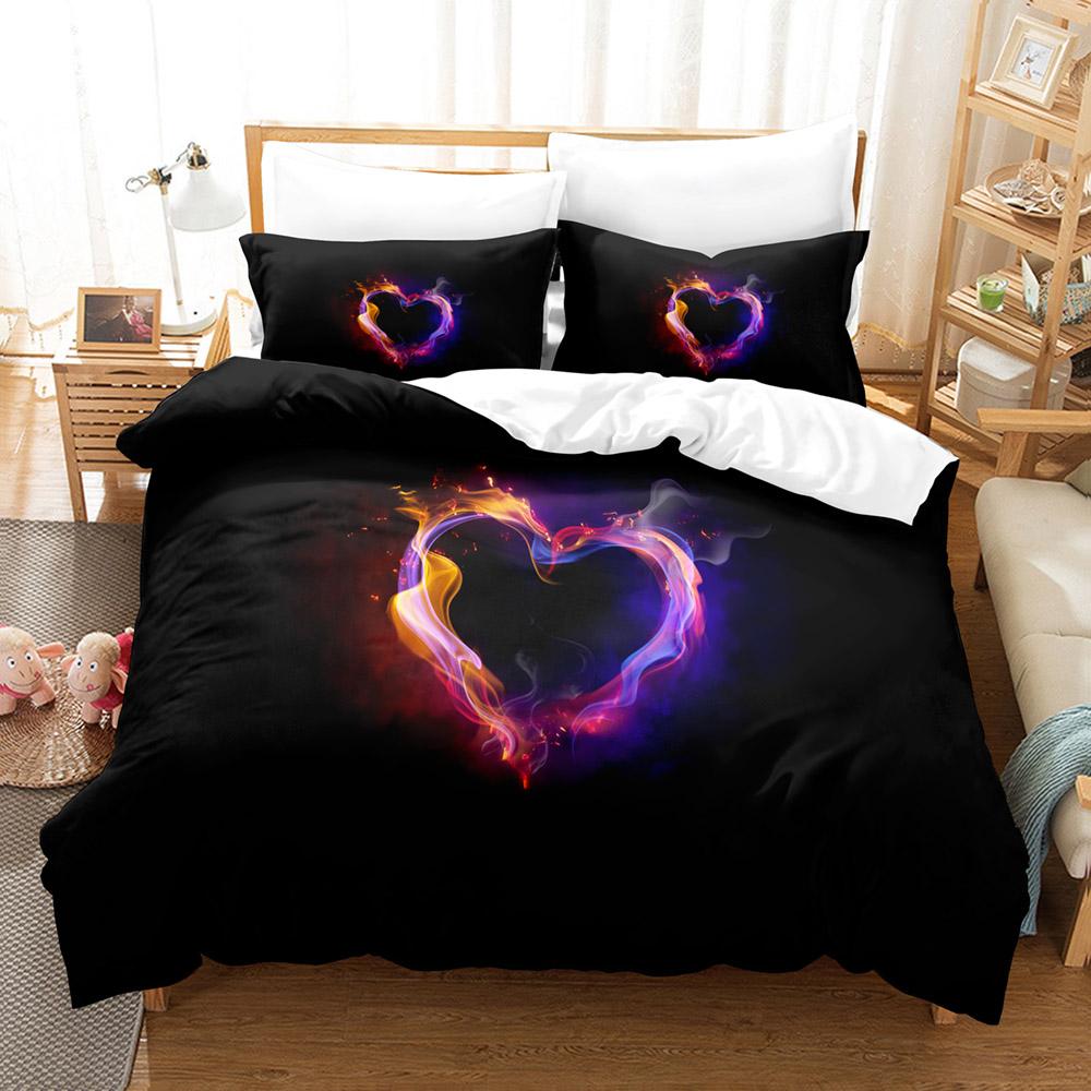 

Super Soft Microfiber Fabric Winter Duvet Cover Set Art,Print Love Flame,Fingerprints,Feathers,Mushrooms Warm Bed Linen Set Full (135x200cm)