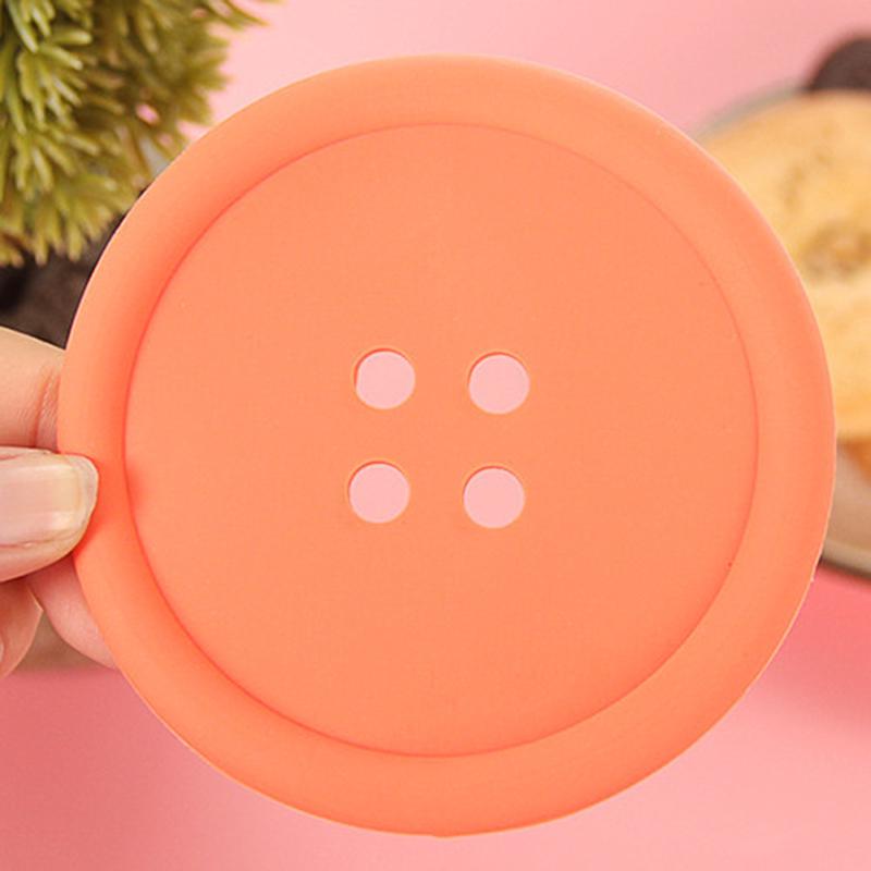 

Cute Thermal Insulation Round Button Shape Silicone Placemat Coaster for Mug Glass помаранчевий